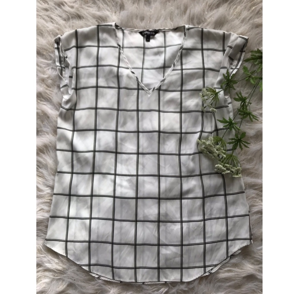 White “Express” Top with Black and Green Stripes